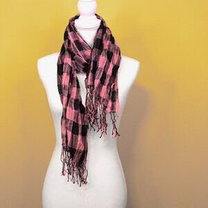 Black and pink gauzey fringed scarf